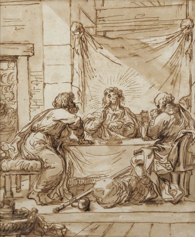 Nadveren i Emmaus (blæk på papir) af Giovanni Francesco Barbieri